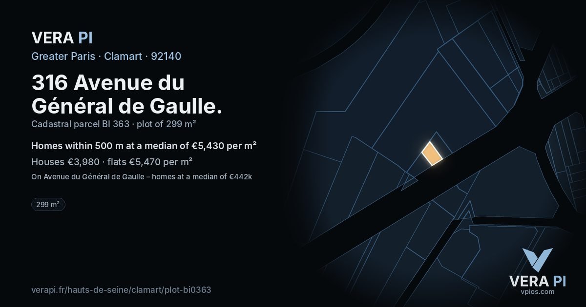 316 Avenue du Général de Gaulle, Clamart at night – the plot lit, the parcels around coloured by the prices near them