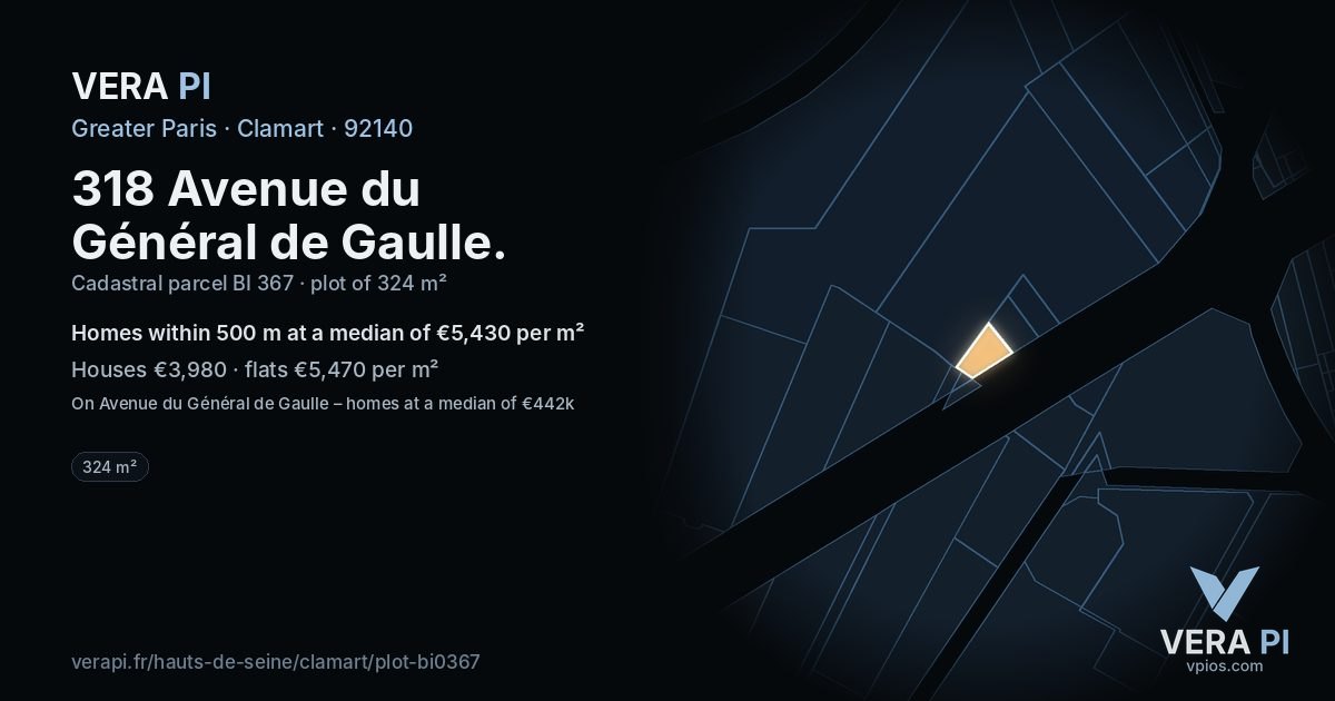 318 Avenue du Général de Gaulle, Clamart at night – the plot lit, the parcels around coloured by the prices near them