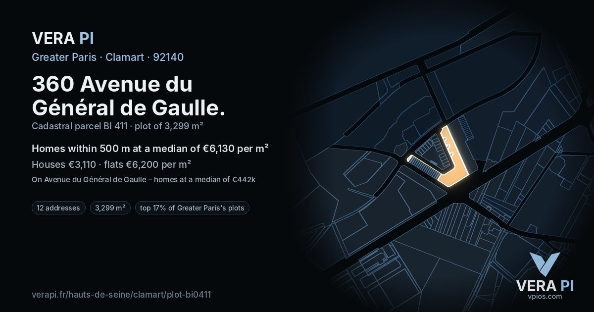 360 Avenue du Général de Gaulle, Clamart at night – the plot lit, the parcels around coloured by the prices near them