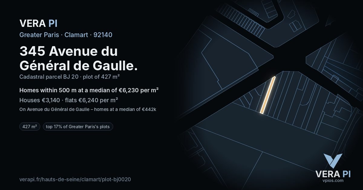 345 Avenue du Général de Gaulle, Clamart at night – the plot lit, the parcels around coloured by the prices near them