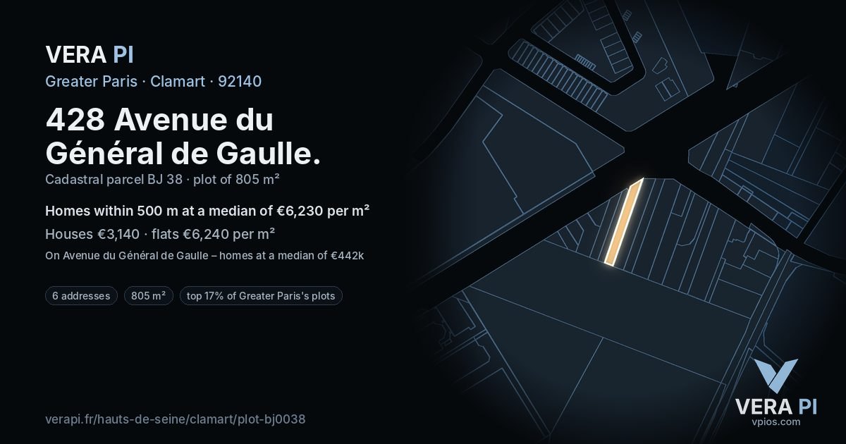 428 Avenue du Général de Gaulle, Clamart at night – the plot lit, the parcels around coloured by the prices near them