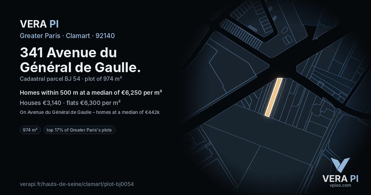 341 Avenue du Général de Gaulle, Clamart at night – the plot lit, the parcels around coloured by the prices near them