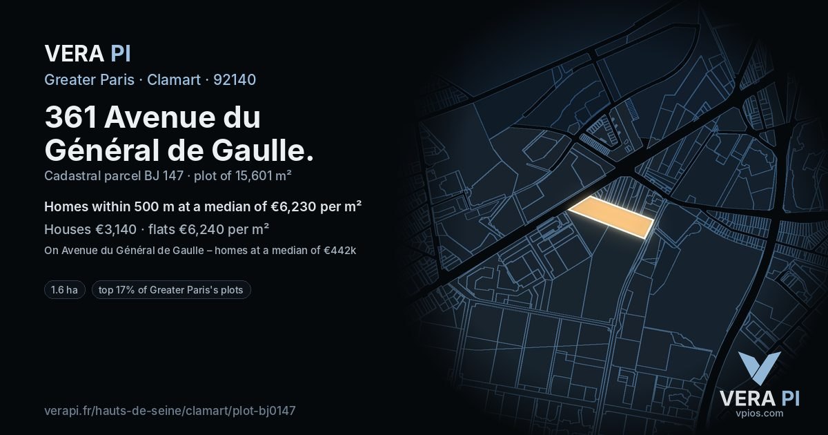 361 Avenue du Général de Gaulle, Clamart at night – the plot lit, the parcels around coloured by the prices near them