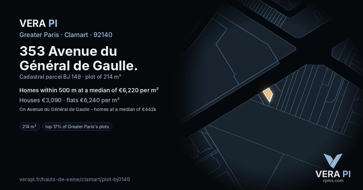 353 Avenue du Général de Gaulle, Clamart at night – the plot lit, the parcels around coloured by the prices near them