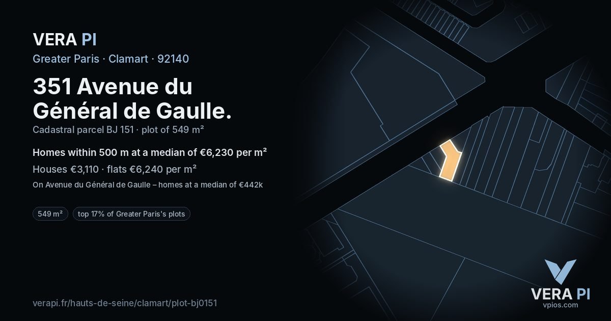 351 Avenue du Général de Gaulle, Clamart at night – the plot lit, the parcels around coloured by the prices near them