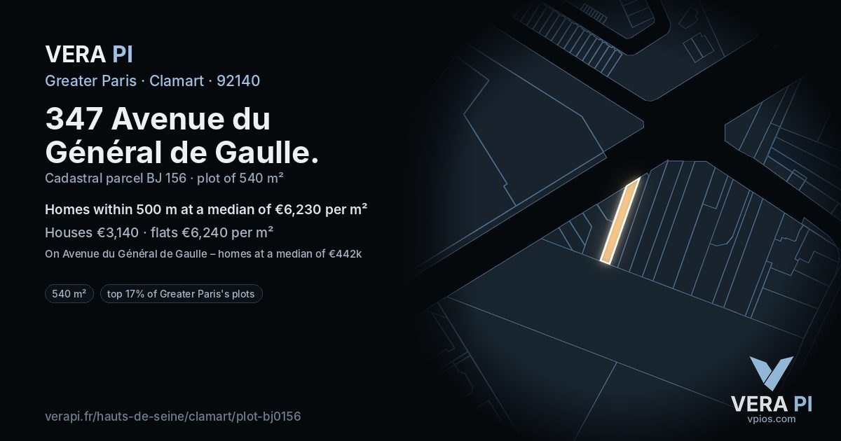347 Avenue du Général de Gaulle, Clamart at night – the plot lit, the parcels around coloured by the prices near them