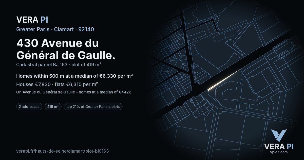 430 Avenue du Général de Gaulle, Clamart at night – the plot lit, the parcels around coloured by the prices near them