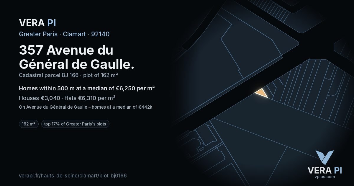 357 Avenue du Général de Gaulle, Clamart at night – the plot lit, the parcels around coloured by the prices near them