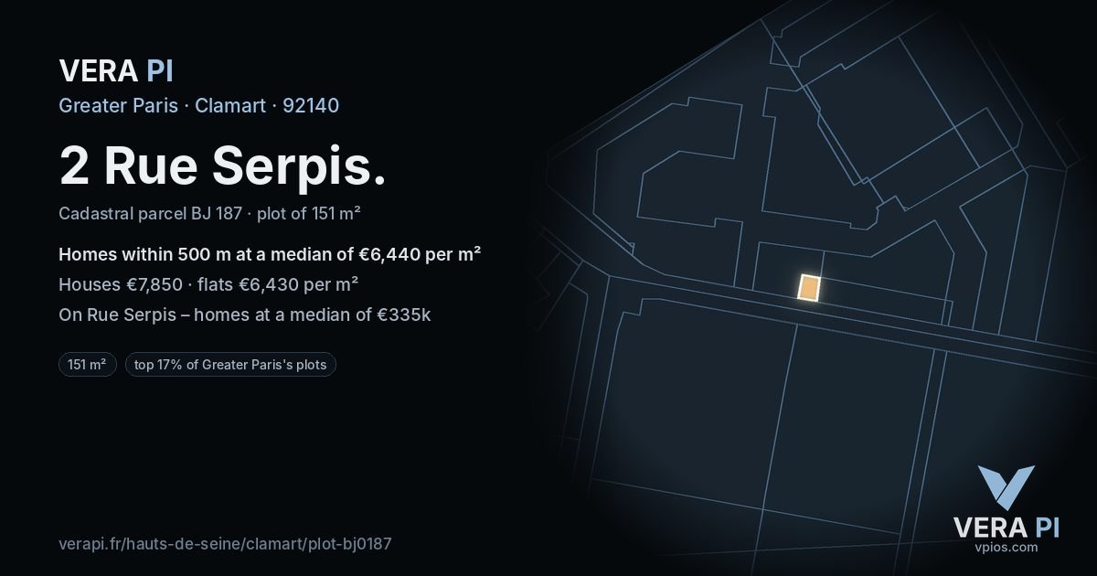 2 Rue Serpis, Clamart at night – the plot lit, the parcels around coloured by the prices near them