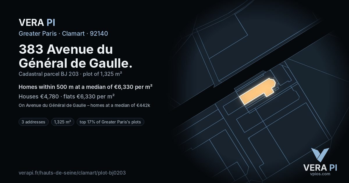 383 Avenue du Général de Gaulle, Clamart at night – the plot lit, the parcels around coloured by the prices near them