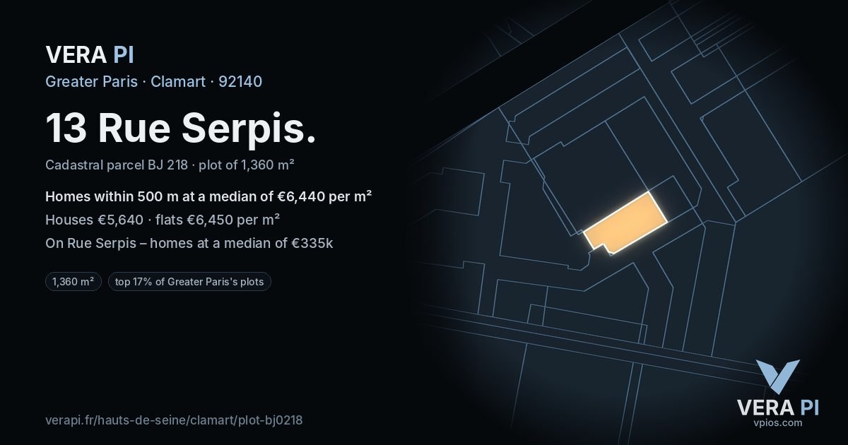13 Rue Serpis, Clamart at night – the plot lit, the parcels around coloured by the prices near them