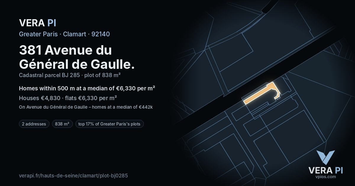 381 Avenue du Général de Gaulle, Clamart at night – the plot lit, the parcels around coloured by the prices near them