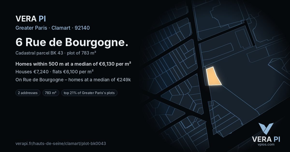 6 Rue de Bourgogne, Clamart at night – the plot lit, the parcels around coloured by the prices near them