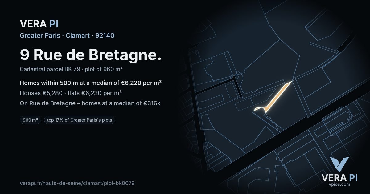 9 Rue de Bretagne, Clamart at night – the plot lit, the parcels around coloured by the prices near them