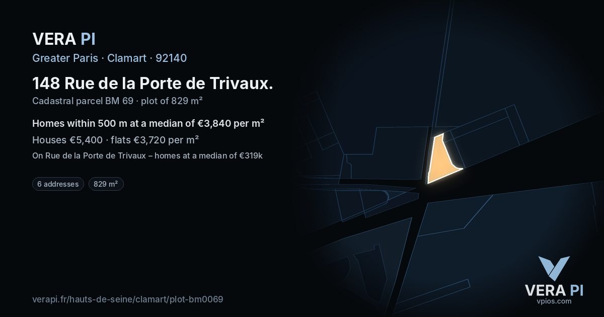148 Rue de la Porte de Trivaux, Clamart at night – the plot lit, the parcels around coloured by the prices near them