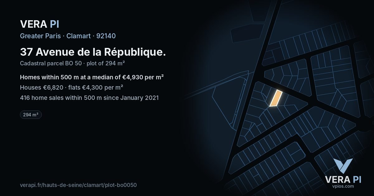 37 Avenue de la République, Clamart at night – the plot lit, the parcels around coloured by the prices near them