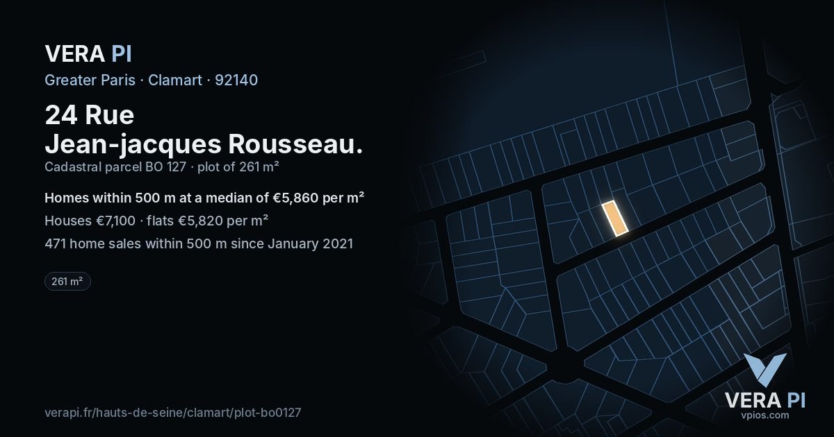 24 Rue Jean-jacques Rousseau, Clamart at night – the plot lit, the parcels around coloured by the prices near them