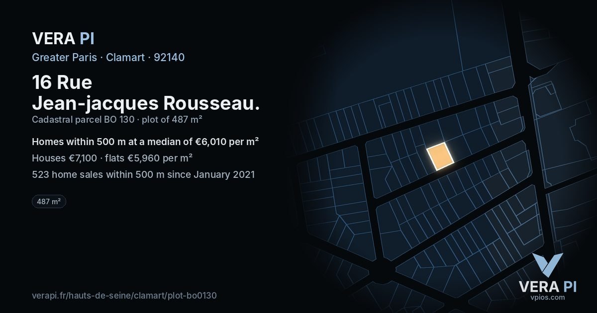 16 Rue Jean-jacques Rousseau, Clamart at night – the plot lit, the parcels around coloured by the prices near them