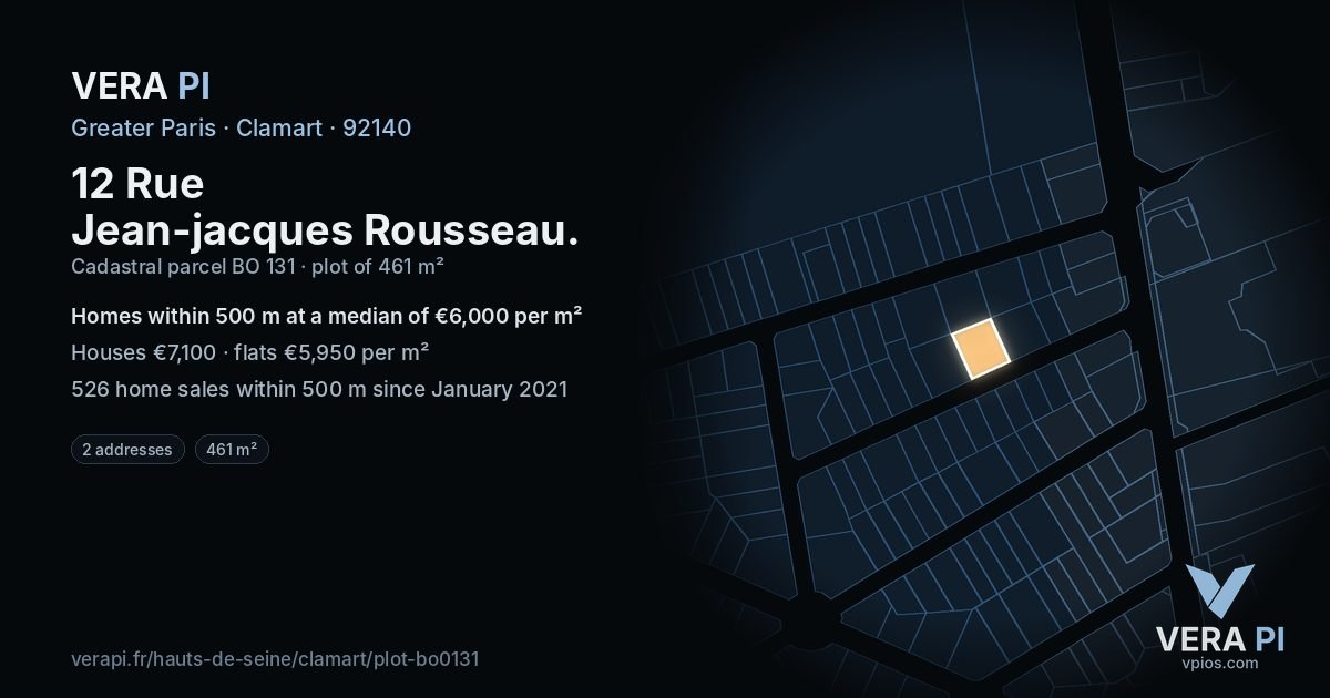 12 Rue Jean-jacques Rousseau, Clamart at night – the plot lit, the parcels around coloured by the prices near them