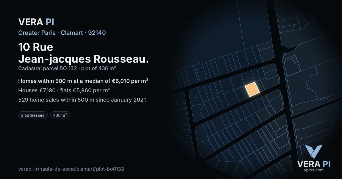 10 Rue Jean-jacques Rousseau, Clamart at night – the plot lit, the parcels around coloured by the prices near them