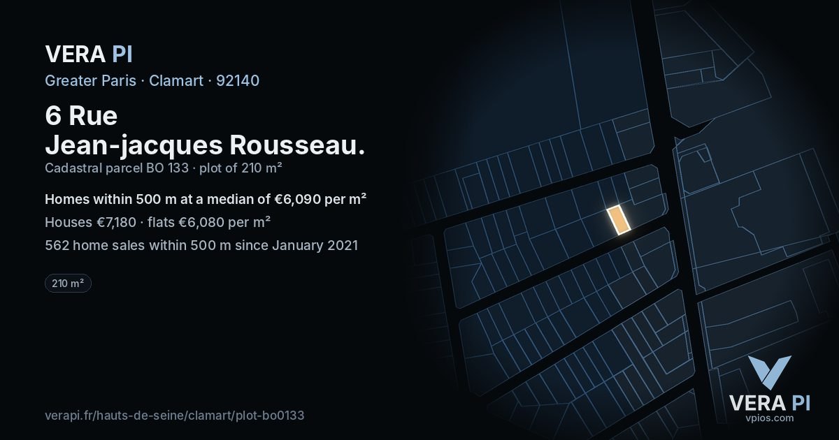 6 Rue Jean-jacques Rousseau, Clamart at night – the plot lit, the parcels around coloured by the prices near them