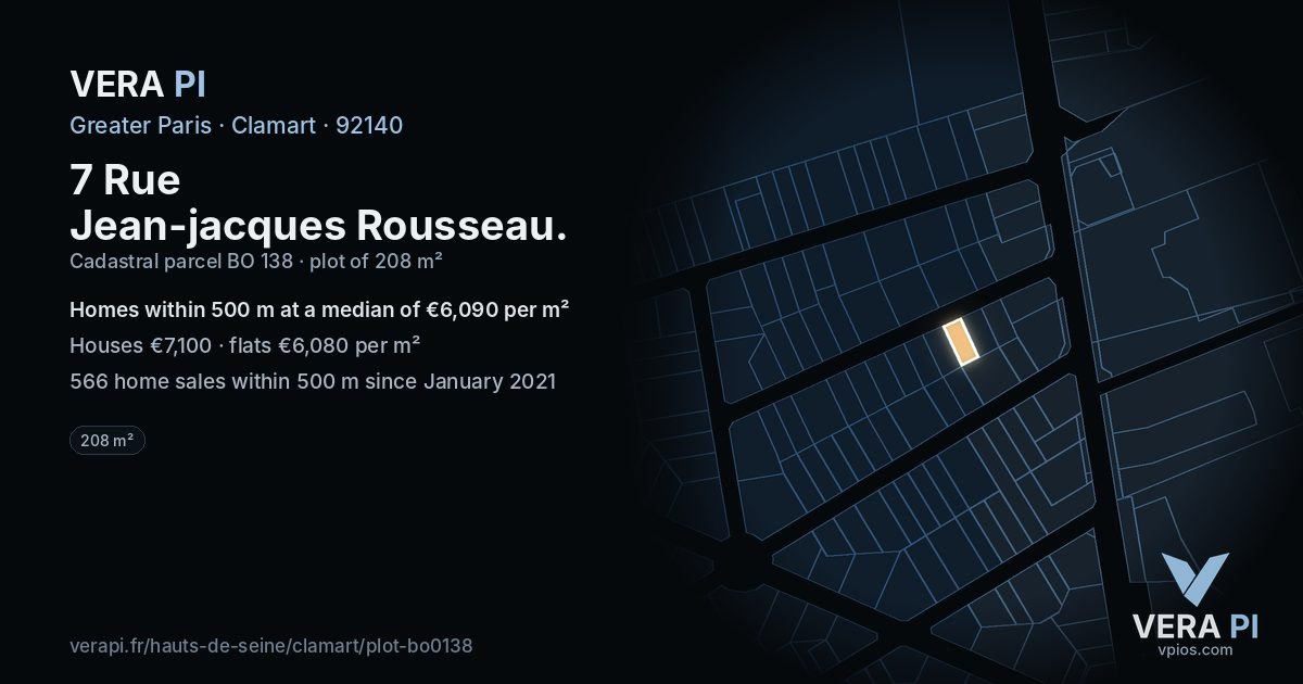 7 Rue Jean-jacques Rousseau, Clamart at night – the plot lit, the parcels around coloured by the prices near them