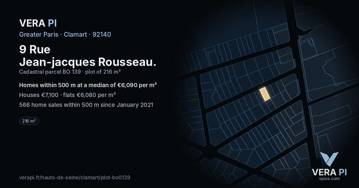 9 Rue Jean-jacques Rousseau, Clamart at night – the plot lit, the parcels around coloured by the prices near them