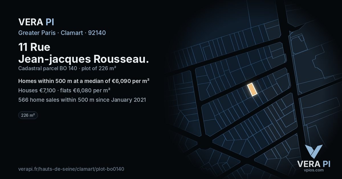 11 Rue Jean-jacques Rousseau, Clamart at night – the plot lit, the parcels around coloured by the prices near them