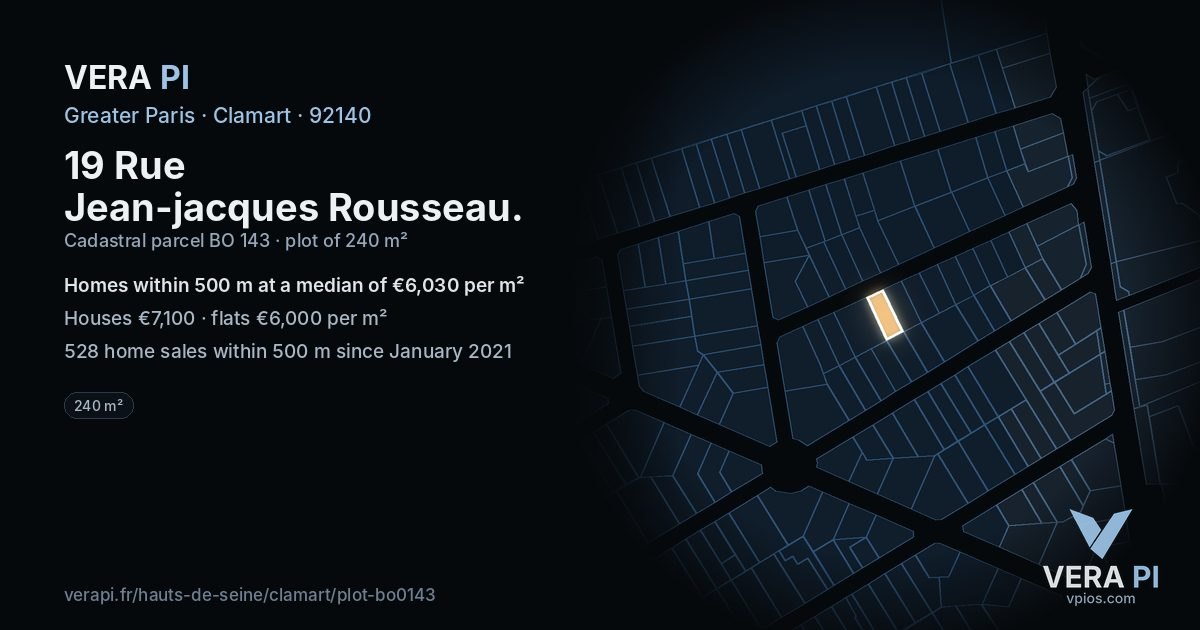 19 Rue Jean-jacques Rousseau, Clamart at night – the plot lit, the parcels around coloured by the prices near them