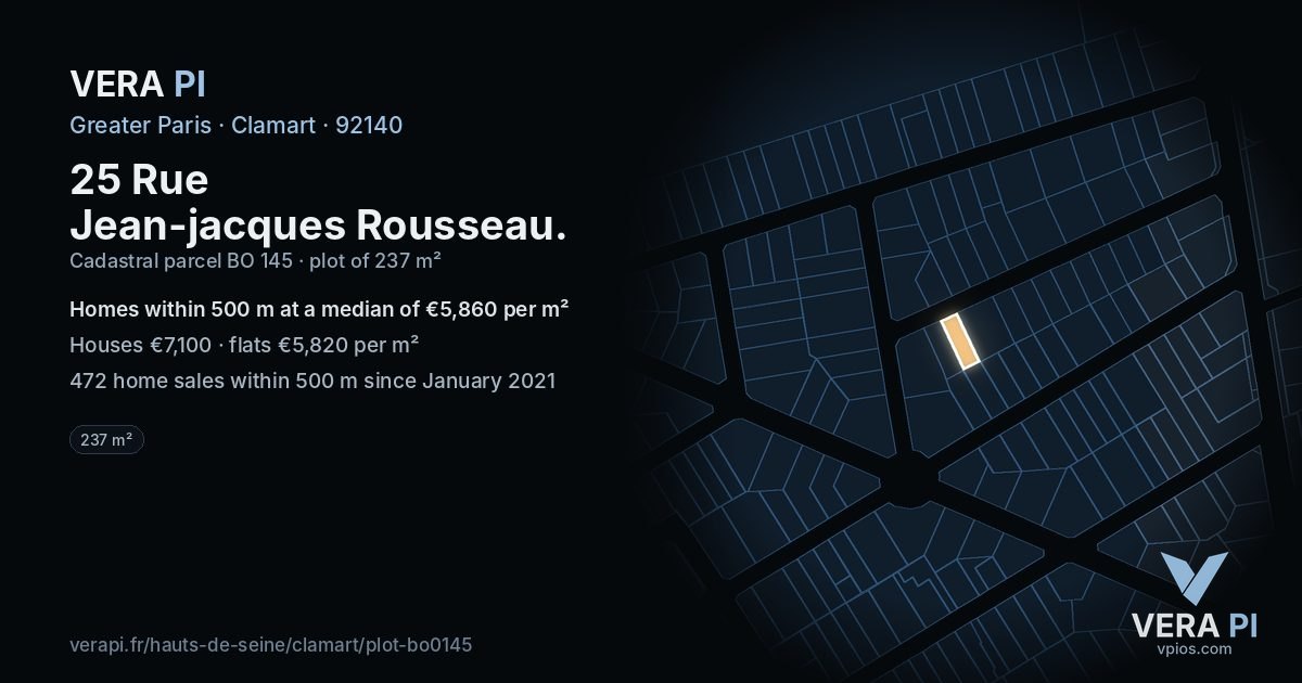 25 Rue Jean-jacques Rousseau, Clamart at night – the plot lit, the parcels around coloured by the prices near them