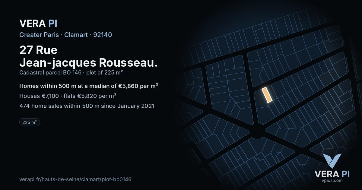 27 Rue Jean-jacques Rousseau, Clamart at night – the plot lit, the parcels around coloured by the prices near them