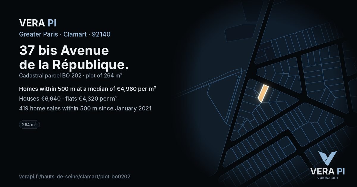 37 bis Avenue de la République, Clamart at night – the plot lit, the parcels around coloured by the prices near them