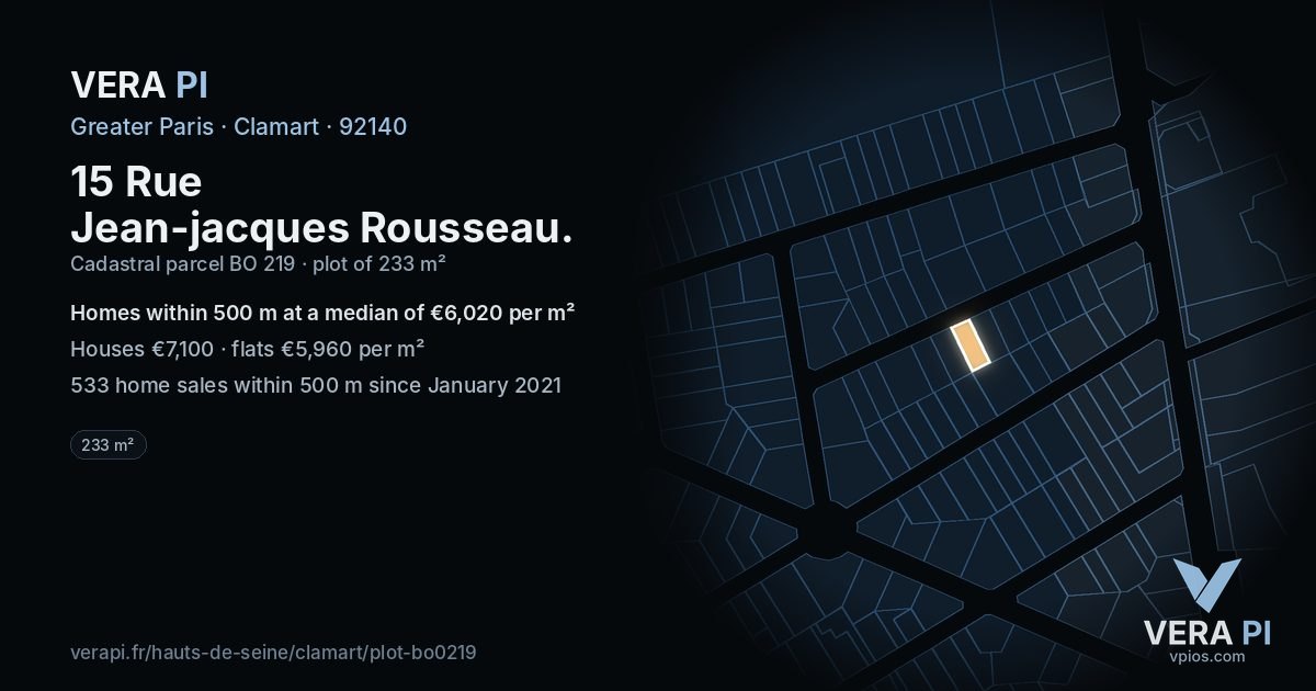 15 Rue Jean-jacques Rousseau, Clamart at night – the plot lit, the parcels around coloured by the prices near them
