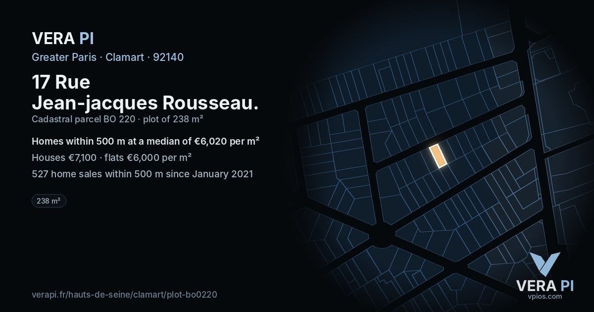17 Rue Jean-jacques Rousseau, Clamart at night – the plot lit, the parcels around coloured by the prices near them