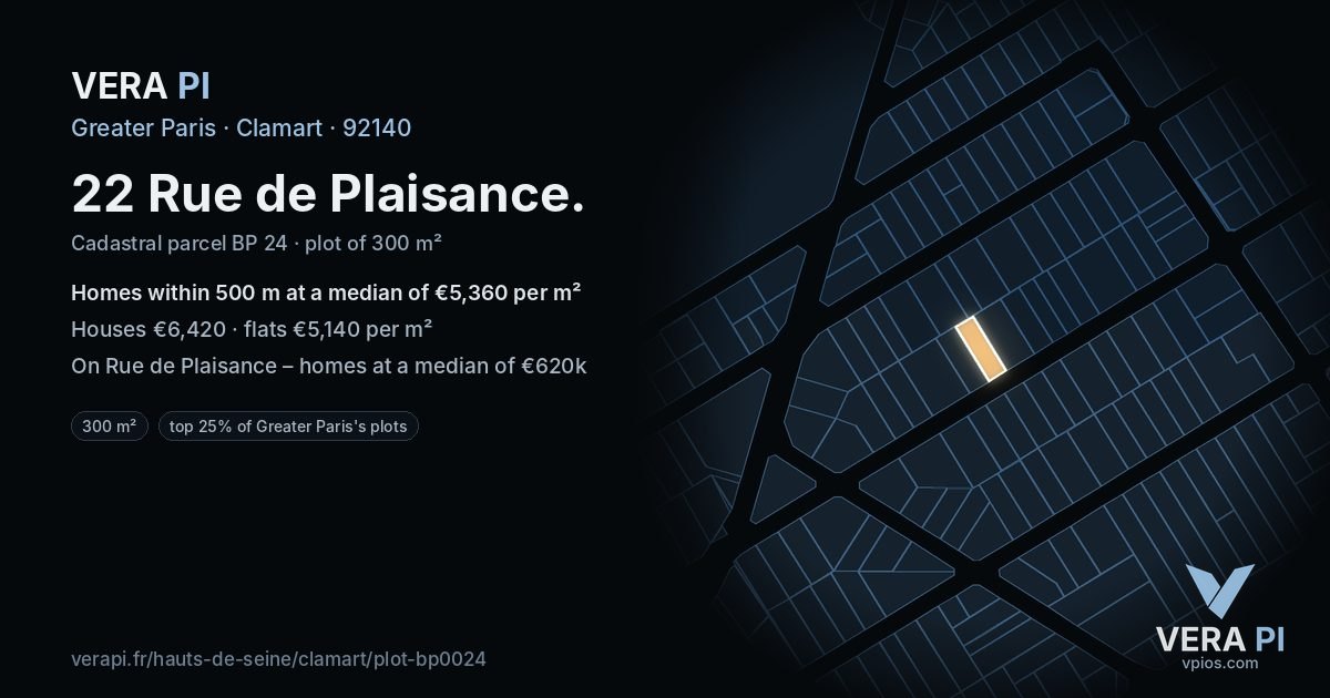 22 Rue de Plaisance, Clamart at night – the plot lit, the parcels around coloured by the prices near them