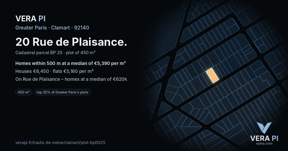 20 Rue de Plaisance, Clamart at night – the plot lit, the parcels around coloured by the prices near them
