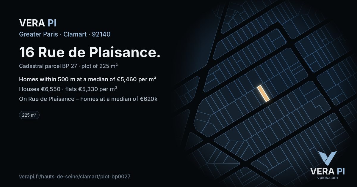 16 Rue de Plaisance, Clamart at night – the plot lit, the parcels around coloured by the prices near them