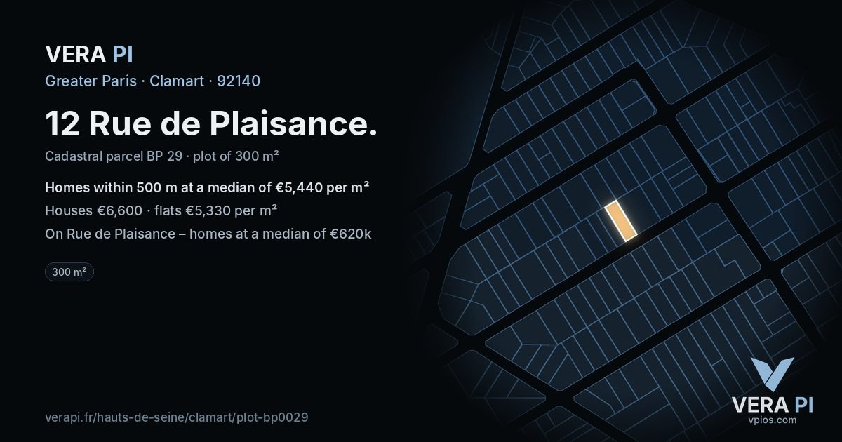 12 Rue de Plaisance, Clamart at night – the plot lit, the parcels around coloured by the prices near them