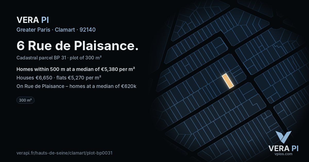 6 Rue de Plaisance, Clamart at night – the plot lit, the parcels around coloured by the prices near them