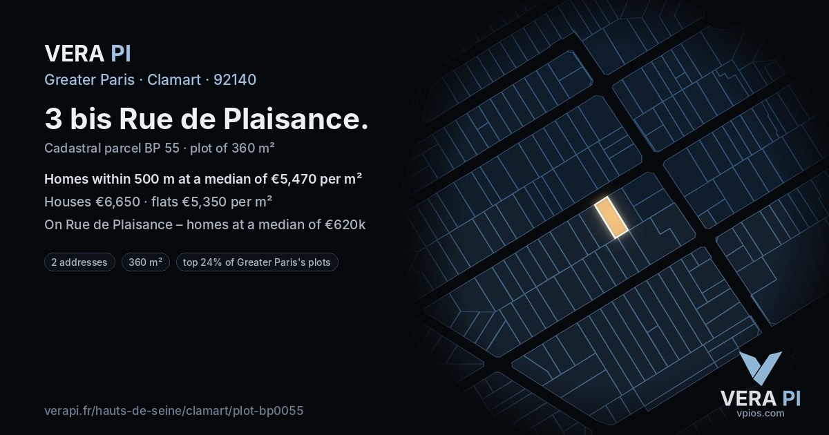 3 bis Rue de Plaisance, Clamart at night – the plot lit, the parcels around coloured by the prices near them