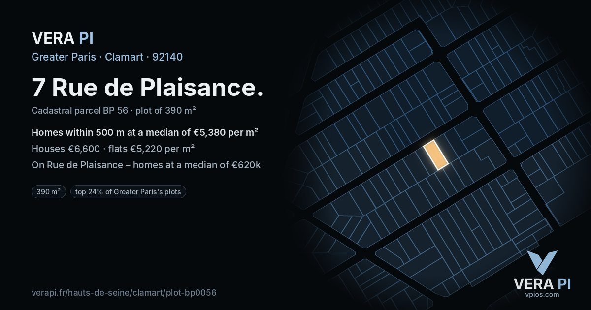 7 Rue de Plaisance, Clamart at night – the plot lit, the parcels around coloured by the prices near them