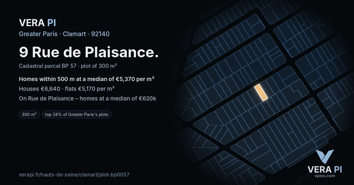 9 Rue de Plaisance, Clamart at night – the plot lit, the parcels around coloured by the prices near them