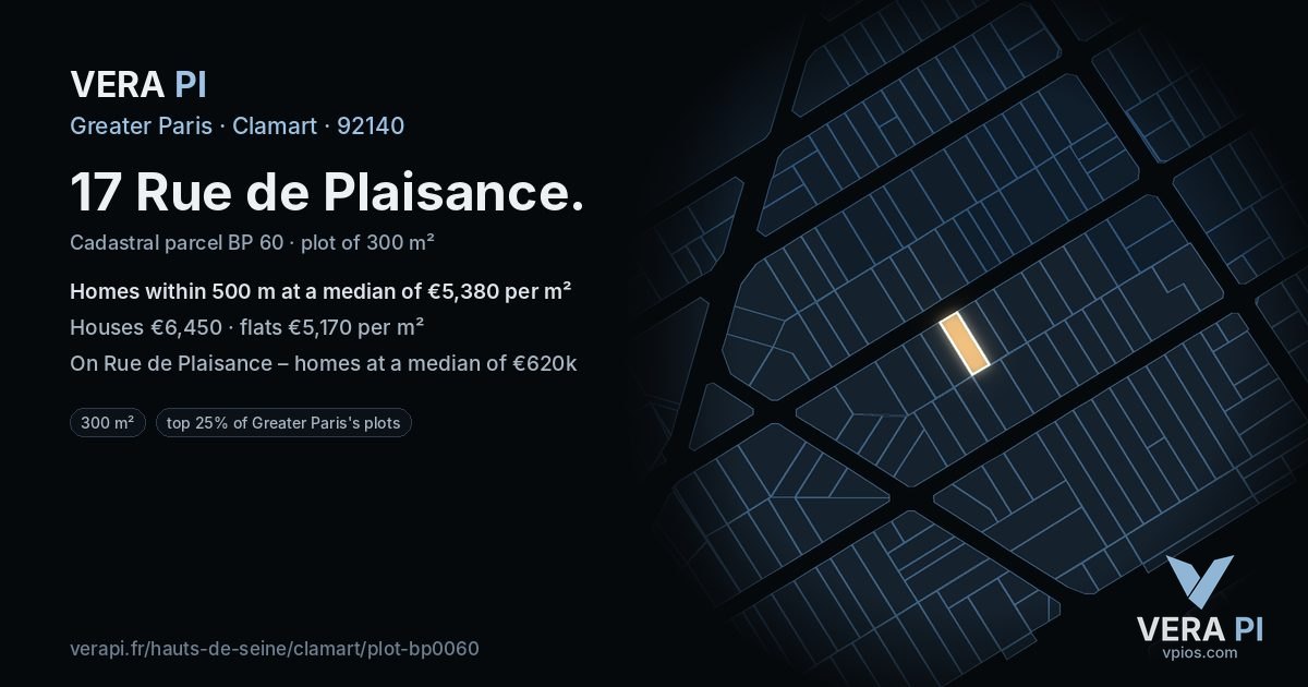 17 Rue de Plaisance, Clamart at night – the plot lit, the parcels around coloured by the prices near them