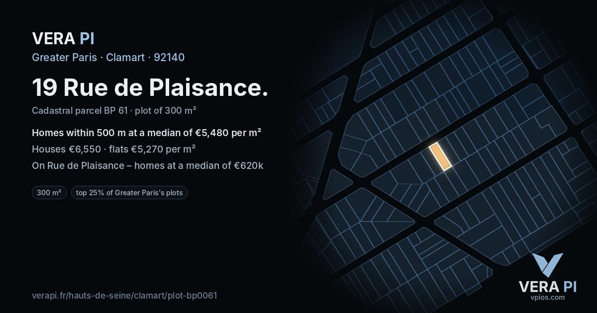 19 Rue de Plaisance, Clamart at night – the plot lit, the parcels around coloured by the prices near them