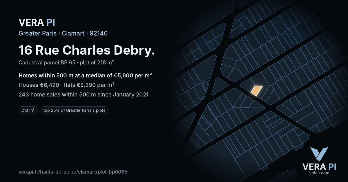 16 Rue Charles Debry, Clamart at night – the plot lit, the parcels around coloured by the prices near them