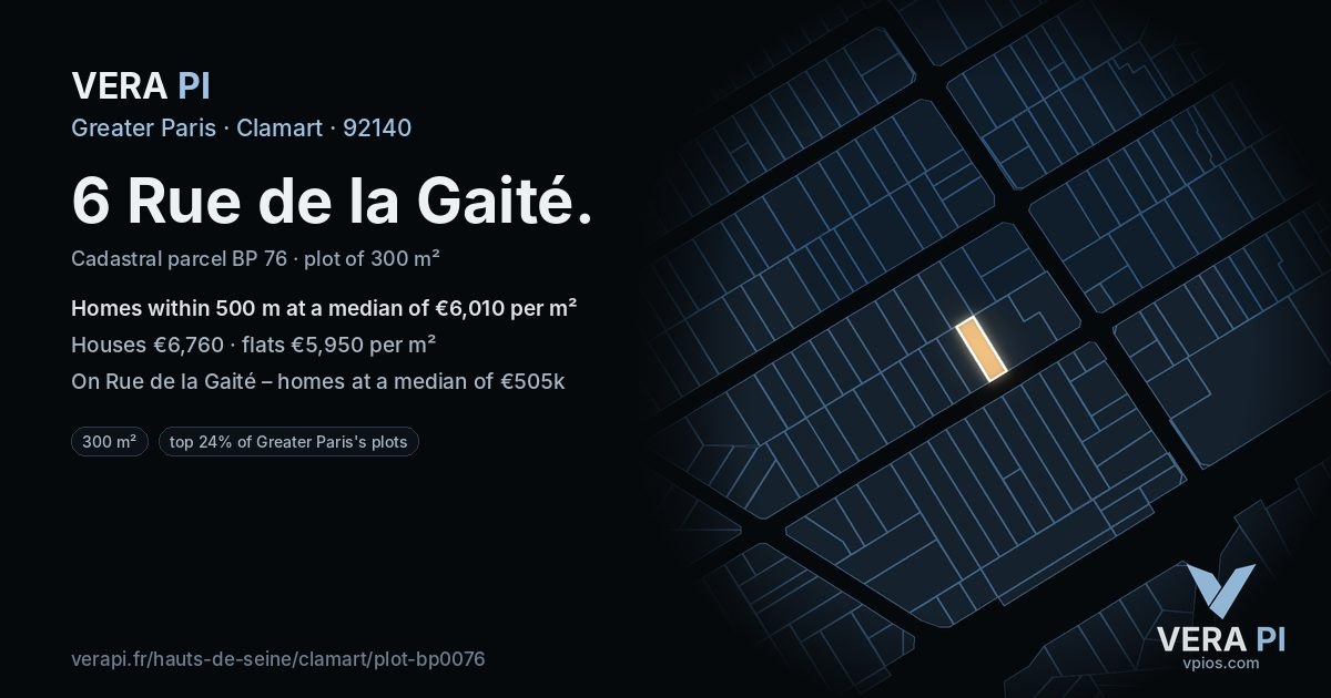 6 Rue de la Gaité, Clamart at night – the plot lit, the parcels around coloured by the prices near them