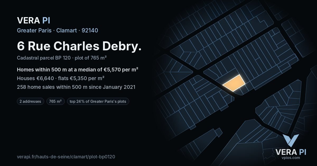 6 Rue Charles Debry, Clamart at night – the plot lit, the parcels around coloured by the prices near them