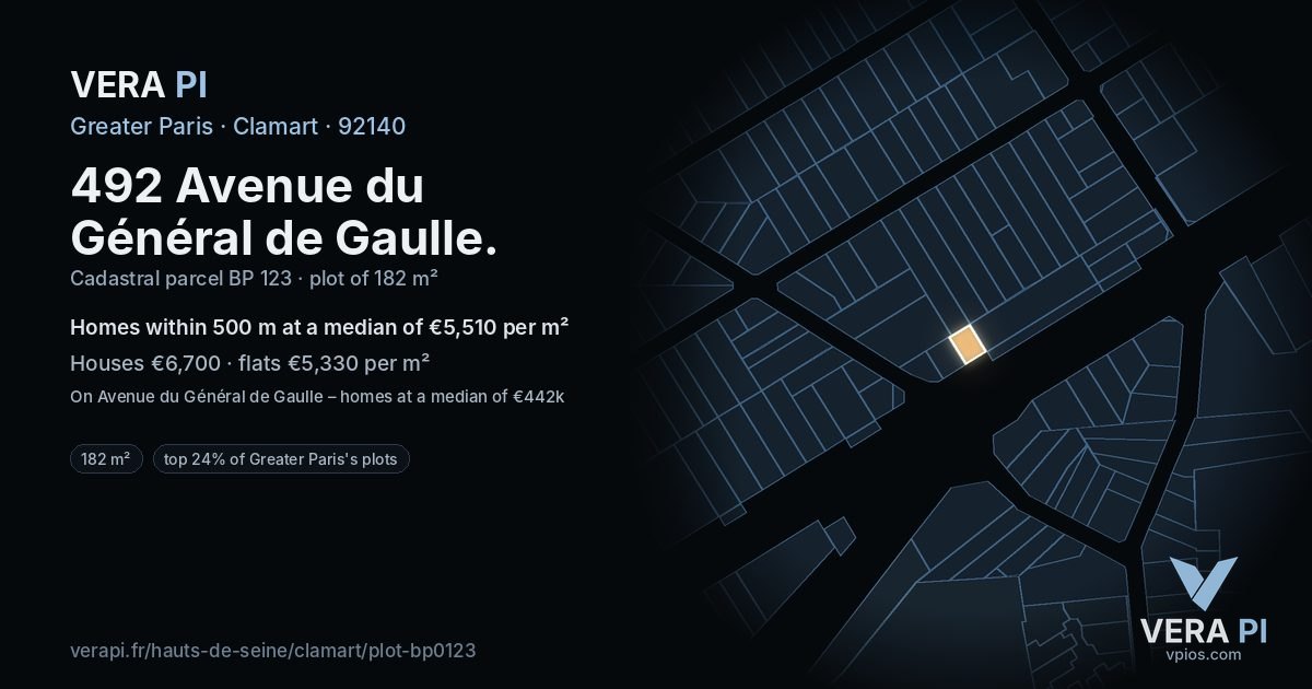 492 Avenue du Général de Gaulle, Clamart at night – the plot lit, the parcels around coloured by the prices near them