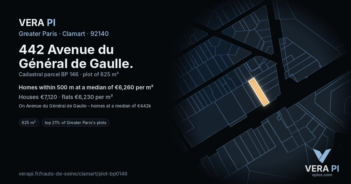 442 Avenue du Général de Gaulle, Clamart at night – the plot lit, the parcels around coloured by the prices near them