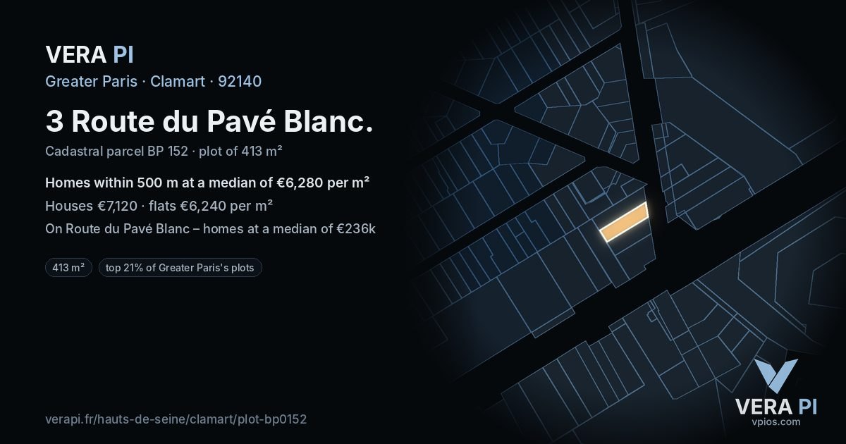 3 Route du Pavé Blanc, Clamart at night – the plot lit, the parcels around coloured by the prices near them